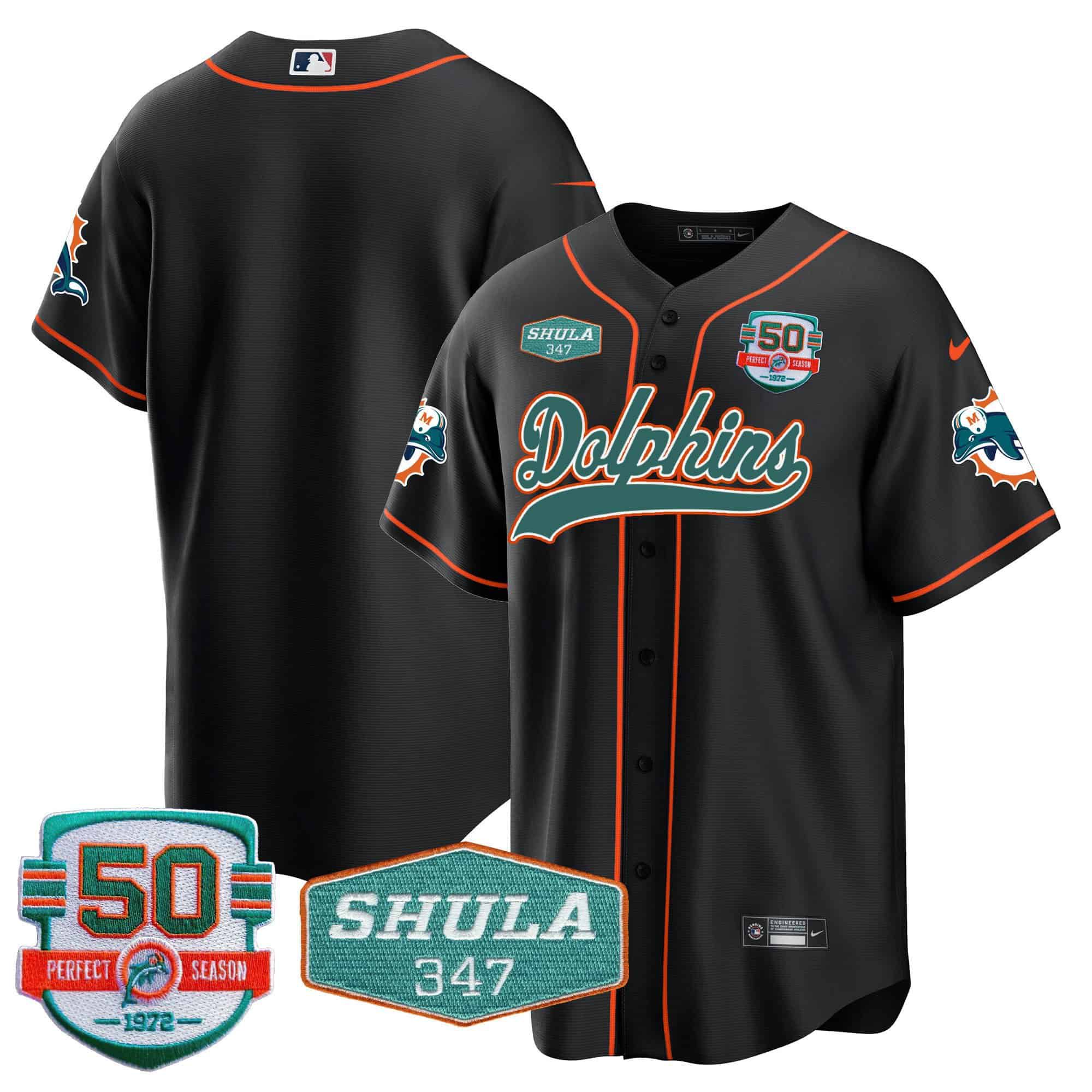 Men Miami Dolphins Blank Black 2024 Nike 50th Don Shula Memorial Patch Baseball NFL Jersey style 1